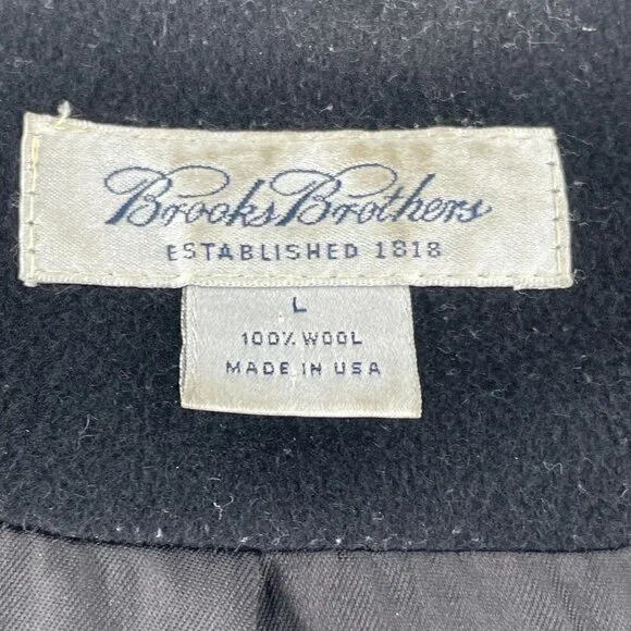 Brooks Brothers Vintage Wool Black Double Breasted Pea Coat Made USA Women's L - Picture 6 of 6